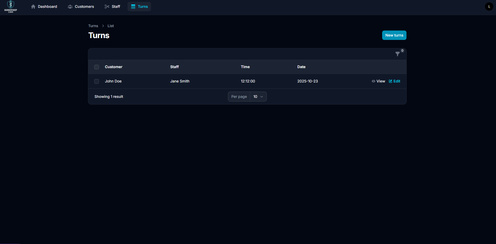 Demo Dashboard BarberCRM